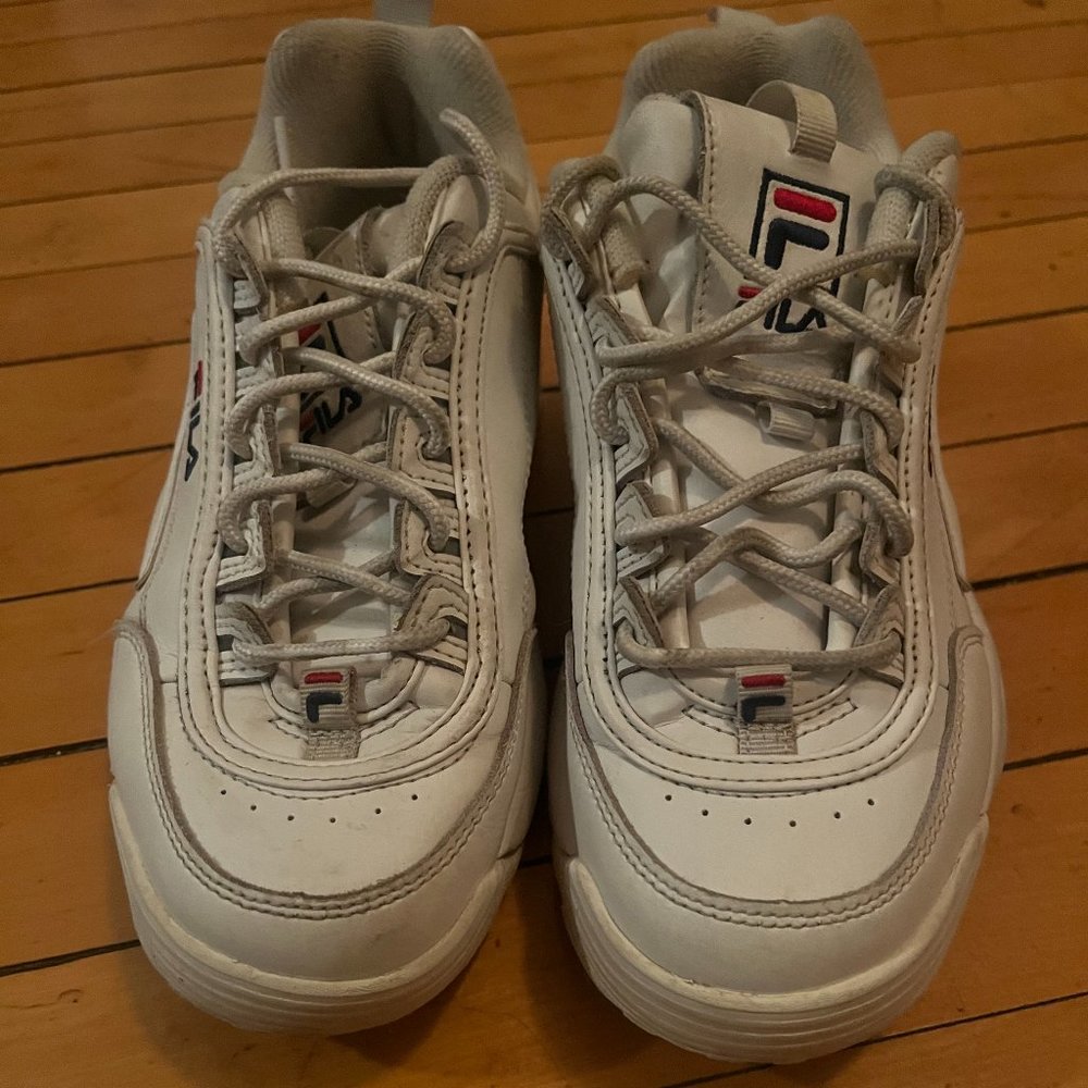 White Fila Disruptors